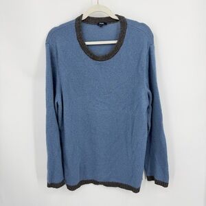 Benson Sweater‎ sz L Large blue with gray trim Alpaca blend